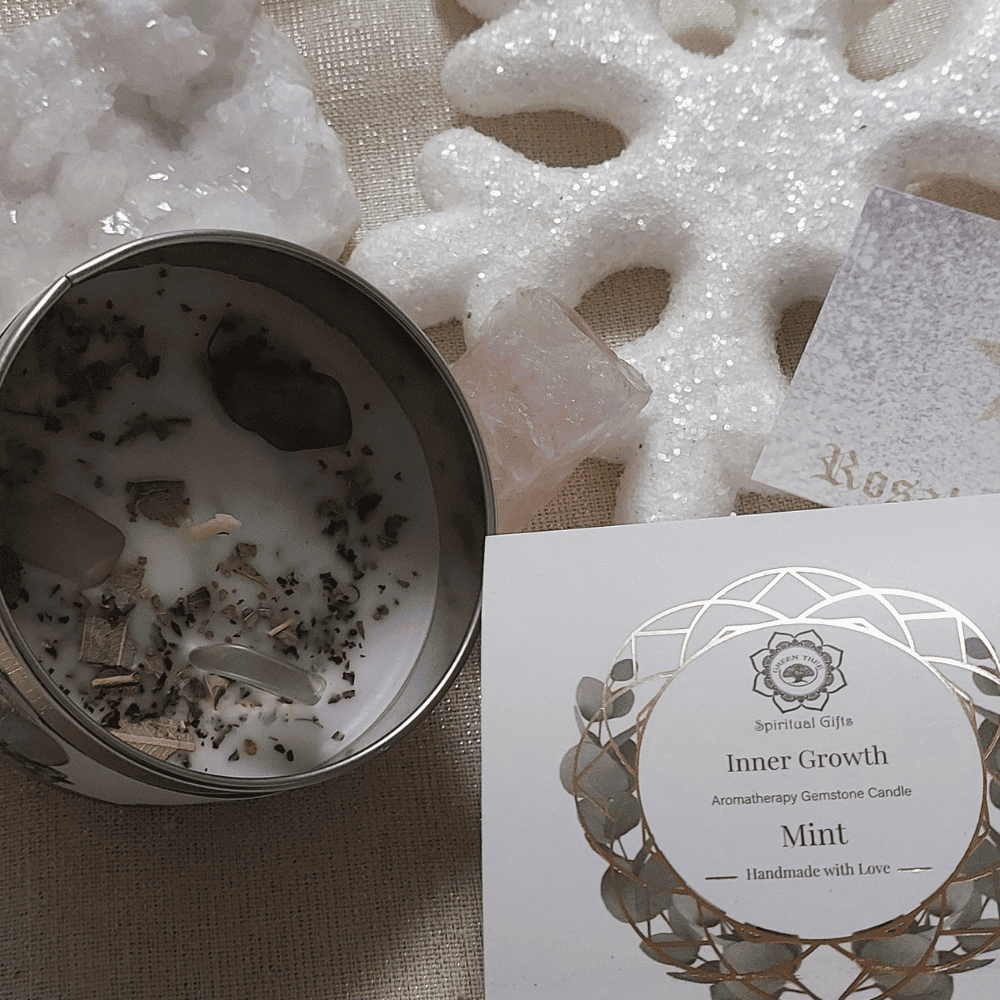 Bougie Green Tree 'Croissance intérieure' Pierre de Lune + Menthe 70g