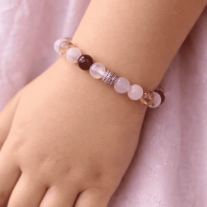 Bracelet enfant en quartz fraise, quartz rose et amethyste  (taille 0)
