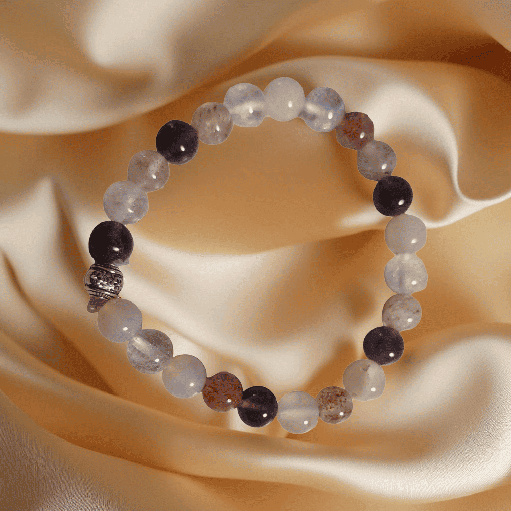 Bracelet enfant en quartz fraise, quartz rose et amethyste  (taille 0)