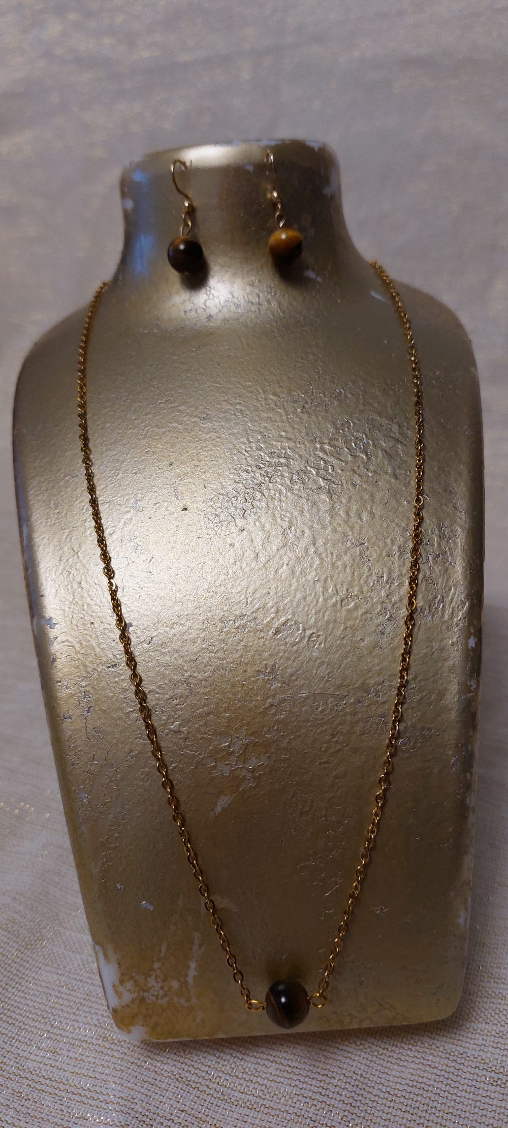 collier œil de tigre - acier inoxydable doré