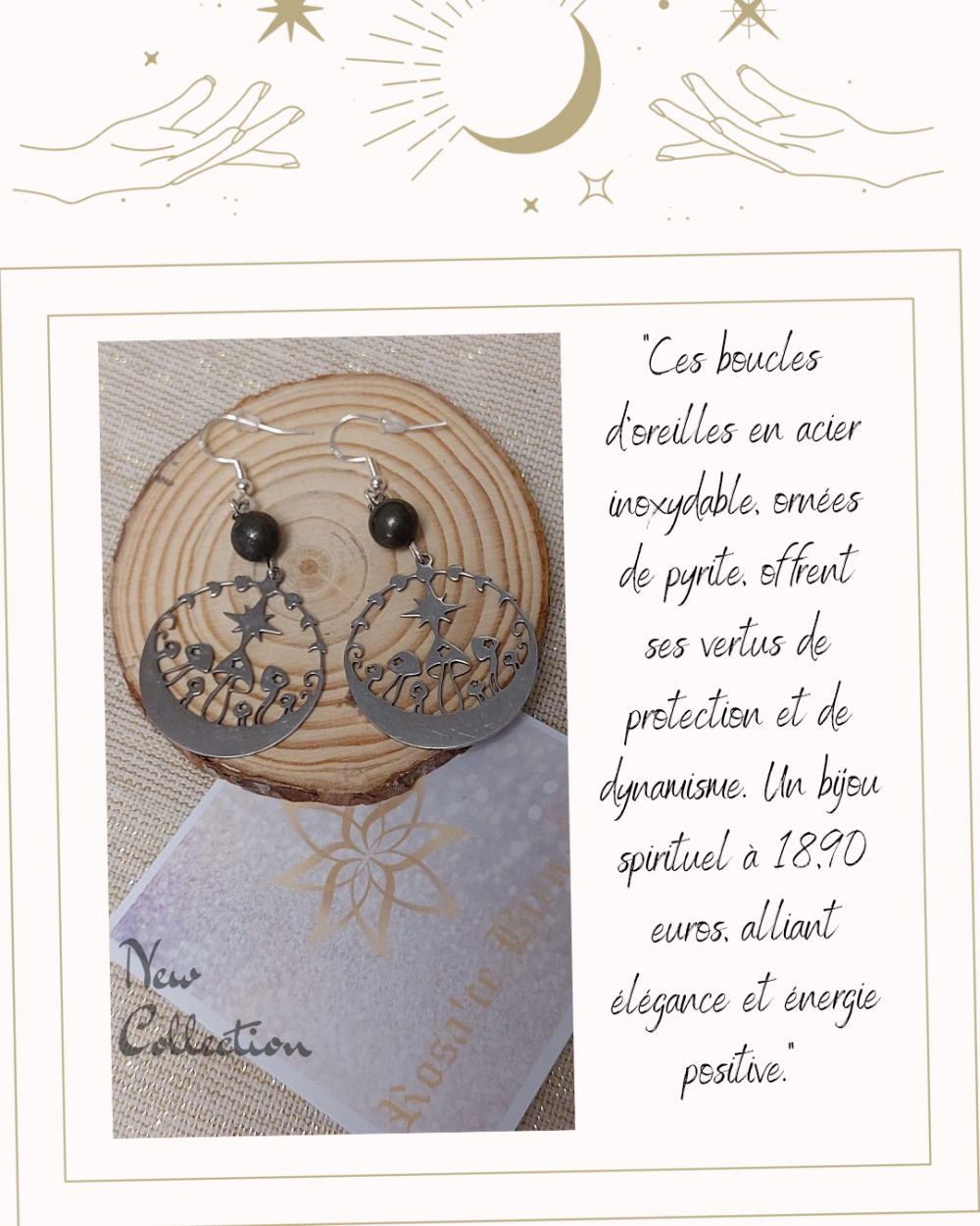 Boucles d'oreilles champignons - pierre pyrite