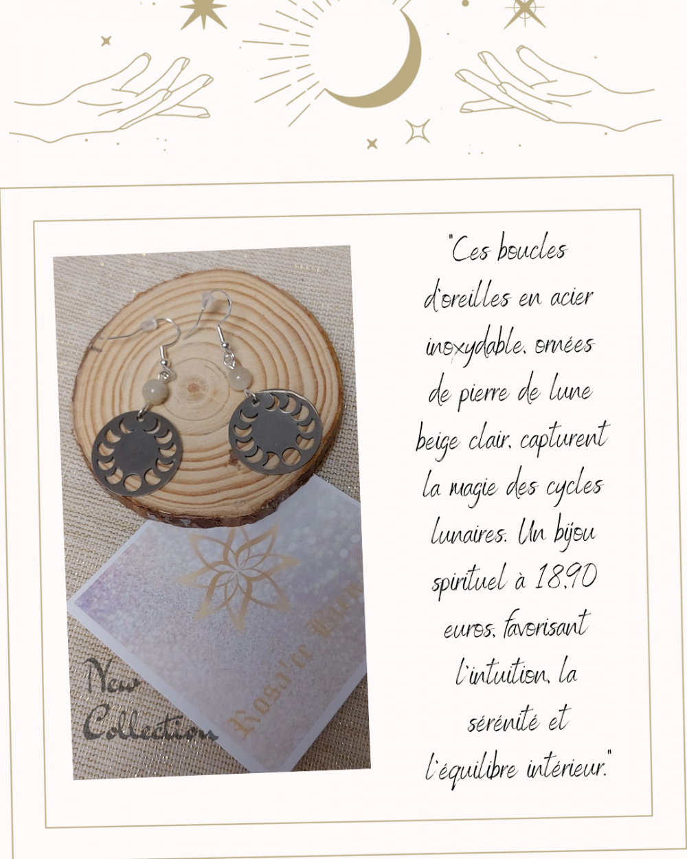 Boucles d'oreilles phase lunaire  et pierre de lune