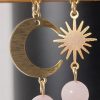 boucles d 'oreilles lune et soleil acier inoxydable doré quartz rose boucles d 'oreilles lune et soleil acier inoxydable doré quartz rose