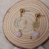 boucles d 'oreilles lune et soleil acier inoxydable doré quartz rose boucles d 'oreilles lune et soleil acier inoxydable doré quartz rose