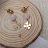 boucles d 'oreilles trèfle acier inoxydable doré quartz rose boucles d 'oreilles trèfle acier inoxydable doré quartz rose
