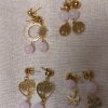 boucles d 'oreilles arbre de vie acier inoxydable doré quartz rose boucle acier inoxydable doré quartz rose
