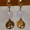 boucles d 'oreilles arbre de vie acier inoxydable doré quartz rose