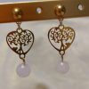 boucles d 'oreilles arbre de vie acier inoxydable doré quartz rose boucles d 'oreilles arbre de vie acier inoxydable doré quartz rose
