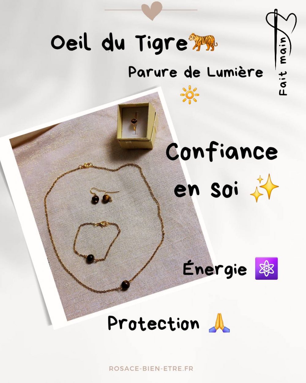 parure pierre œil de tigre et acier inoxydable