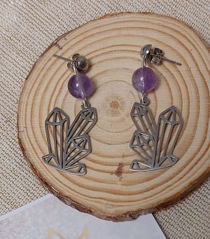 boucles d 'oreilles cristaux et pierre améthyste