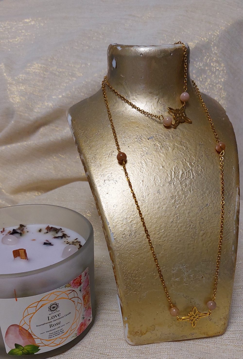 parure collier et bracelet nœud de sorcière et pierre de lune