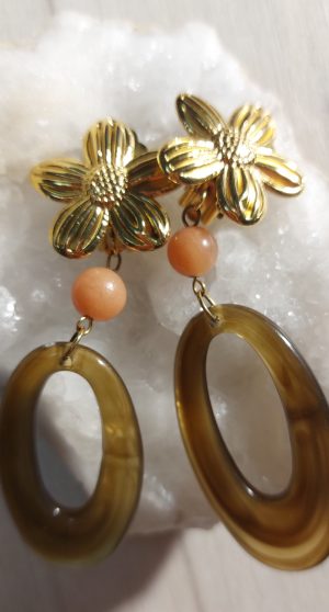 boucle d 'oreille clips aventurine orange