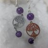 boucles d 'oreilles arbre de vie acier inoxydable doré améthyste