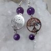 boucles d 'oreilles arbre de vie acier inoxydable doré améthyste
