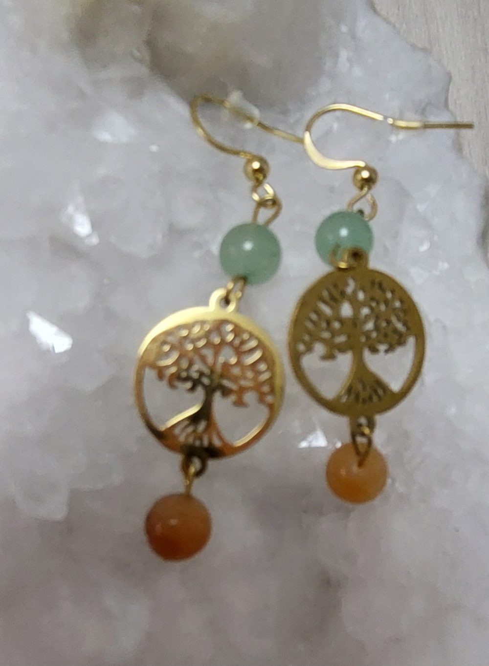 boucle d 'oreille arbre de vie et aventurine