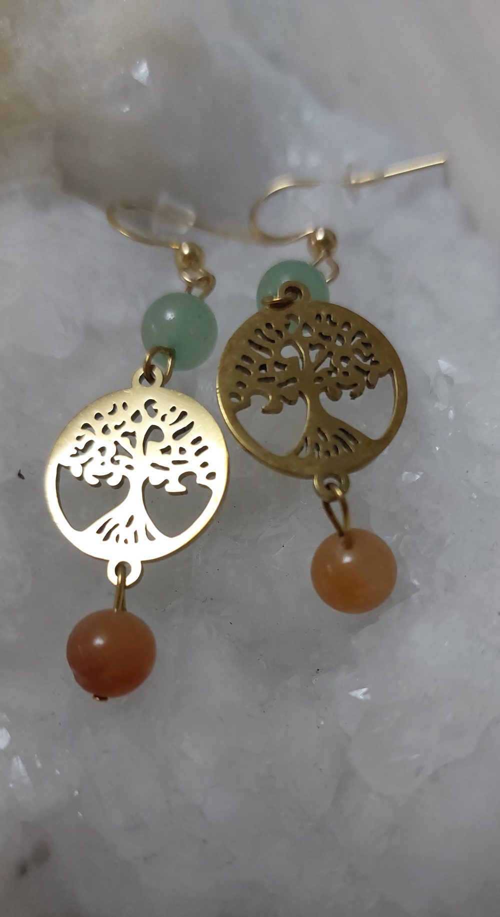 boucle d 'oreille arbre de vie et aventurine