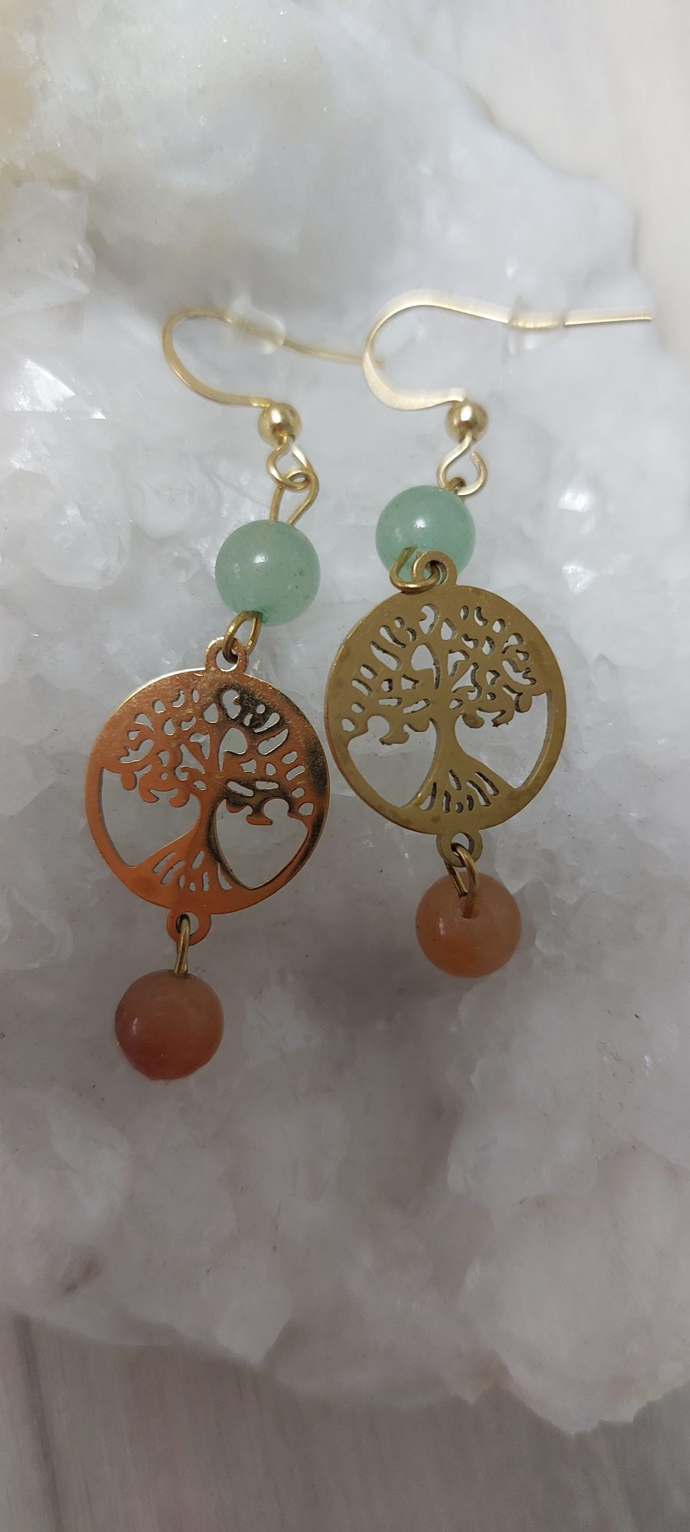 boucle d 'oreille arbre de vie et aventurine
