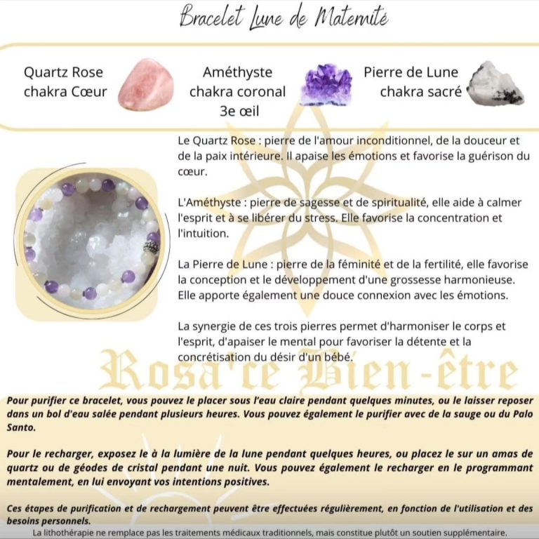 fiche informative bracelet lune de maternité - pierre de lune -compris pour l'achat d'un bracelet