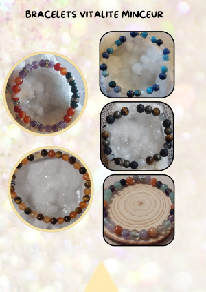 Bracelets Vitalité & Minceur – Pierres naturelles pour stimuler l’énergie et favoriser l’allègement corporel Les bracelets Vitalité & Minceur sont conçus pour accompagner les démarches de mieux-être physique et énergétique. Composés de pierres naturelles reconnues en lithothérapie pour leurs effets dynamisants et régulateurs, ils soutiennent le métabolisme, encouragent la circulation des énergies et aident à retrouver une sensation de légèreté. L’apatite, souvent utilisée pour ses propriétés liées à la régulation de l’appétit, peut être associée à la citrine, au jaspe rouge ou à la cornaline pour renforcer la vitalité et favoriser un rééquilibrage corporel. Ces bijoux énergétiques s’adressent à celles et ceux qui souhaitent se reconnecter à leur corps avec intention et douceur.