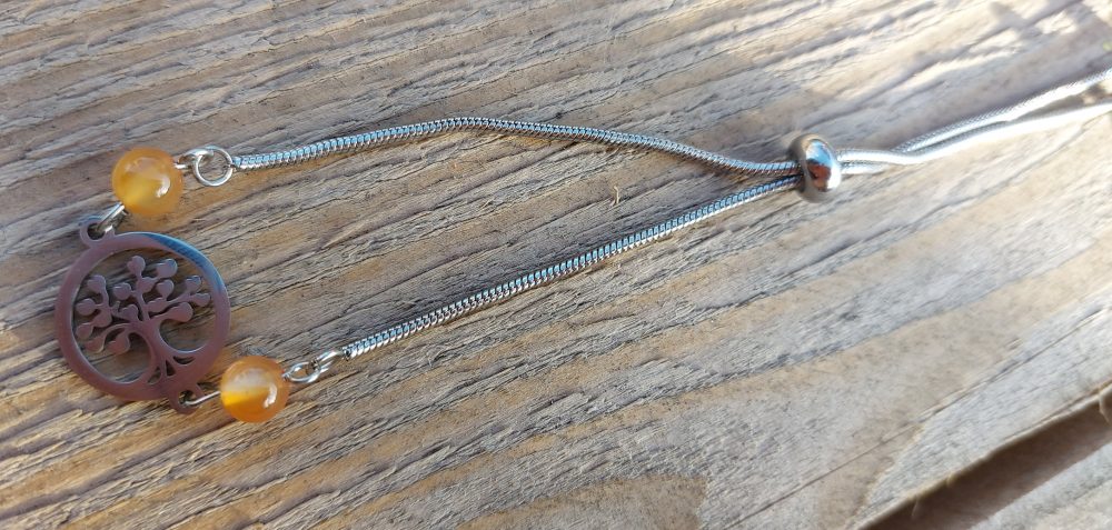 bracelet bijou fait main acier inoxydable arbre de vie cornaline