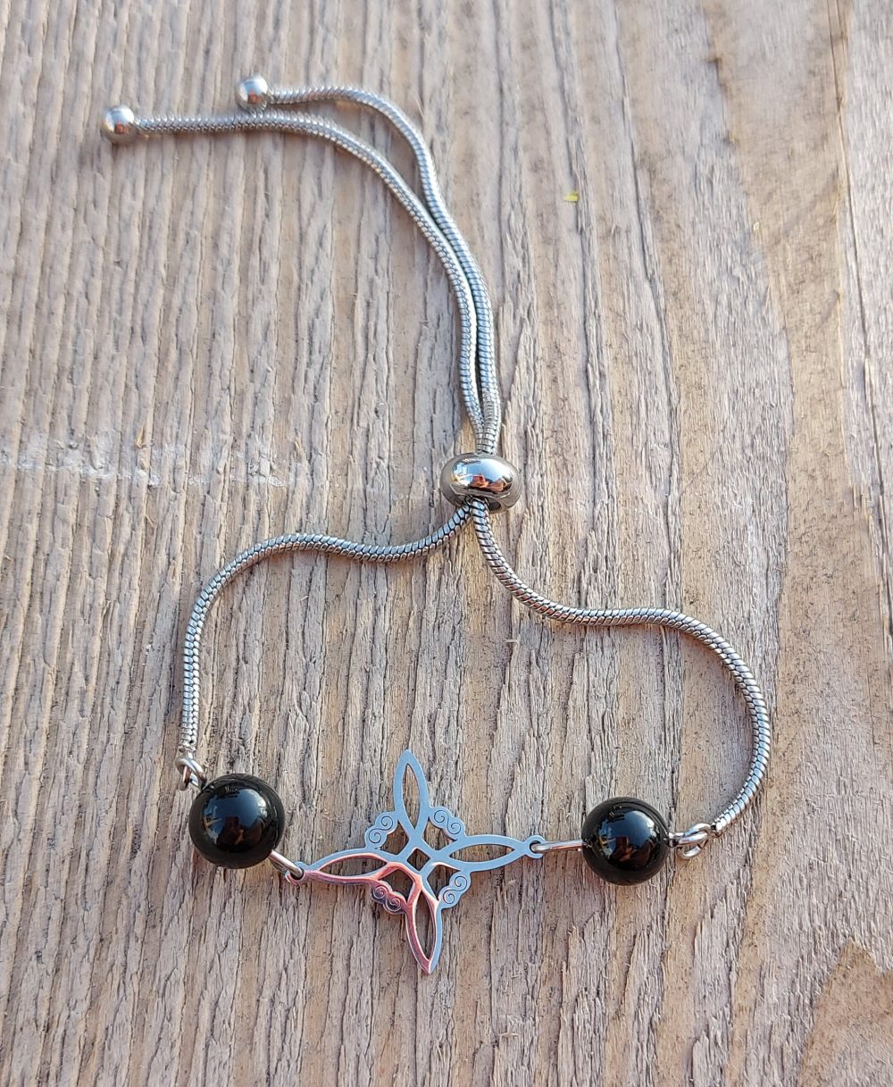 bracelet bijou fait main acier inoxydable noeud de sorciere tourmaline
