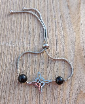 bracelet bijou fait main acier inoxydable noeud de sorciere tourmaline