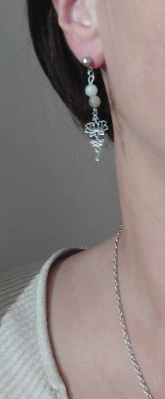 Parure lotus jade verte en acier inoxydable