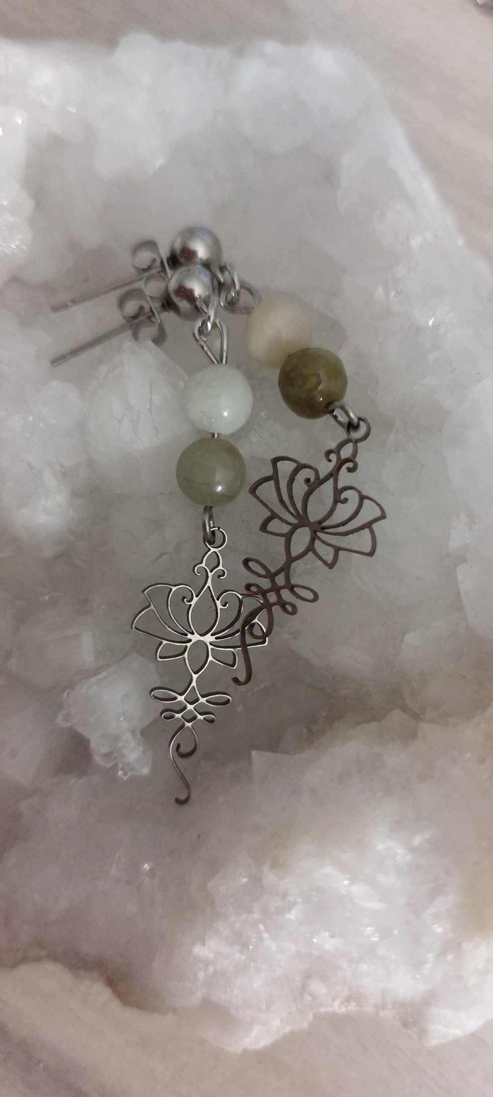 boucles d 'oreilles jade et lotus