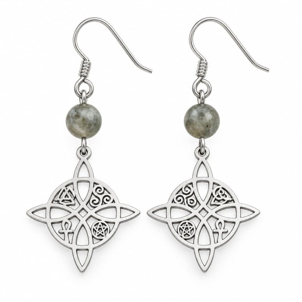 Boucles d’oreilles celtiques en labradorite Boucles d’oreilles mystiques en pierres naturelles – Collection 1 Bijoux de Sorcière