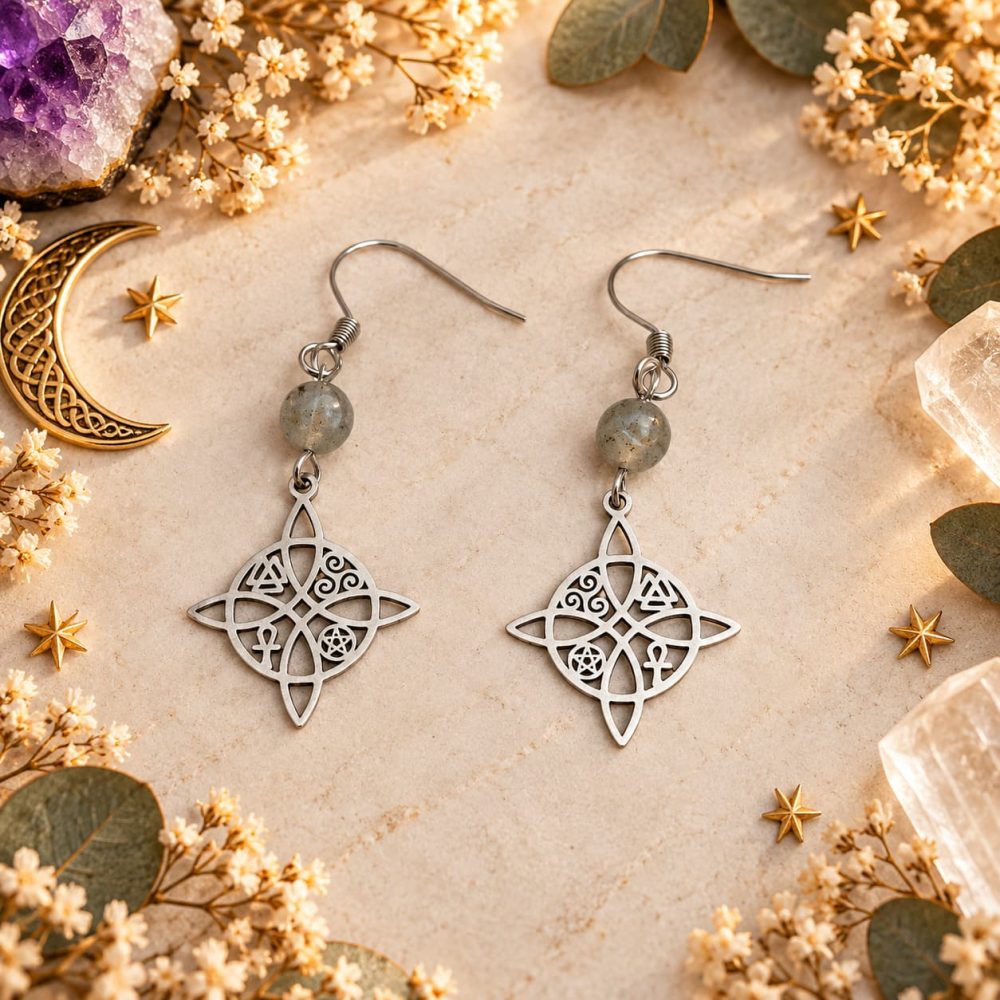 Boucles d’oreilles celtiques et cristaux mystiques Boucles d’oreilles mystiques en pierres naturelles – Collection 1 Bijoux de Sorcière