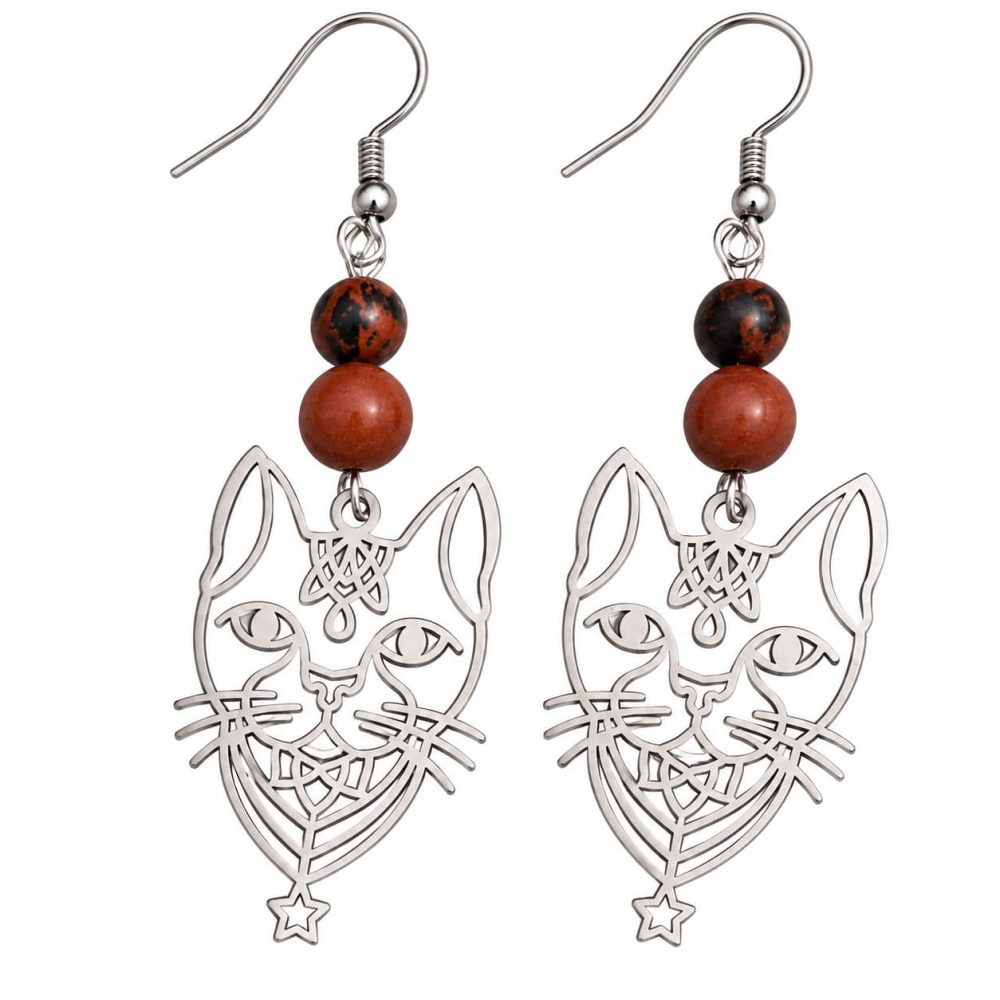 Boucles d’oreilles chat mystique en métal argenté Boucles d’oreilles mystiques en pierres naturelles – Collection 2 Bijoux de Sorcière