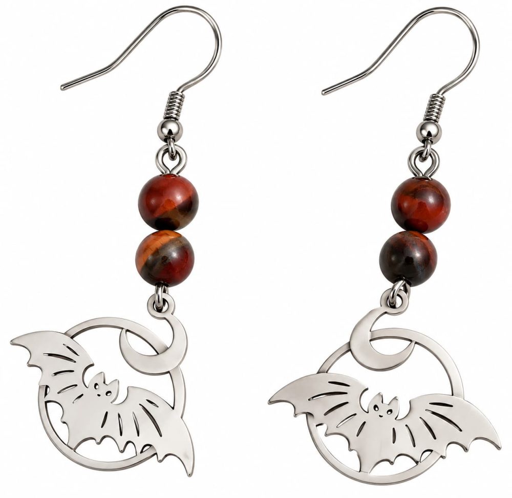 Boucles d’oreilles chauve-souris et pierres brunes Boucles d’oreilles mystiques en pierres naturelles – Collection 1 Bijoux de Sorcière