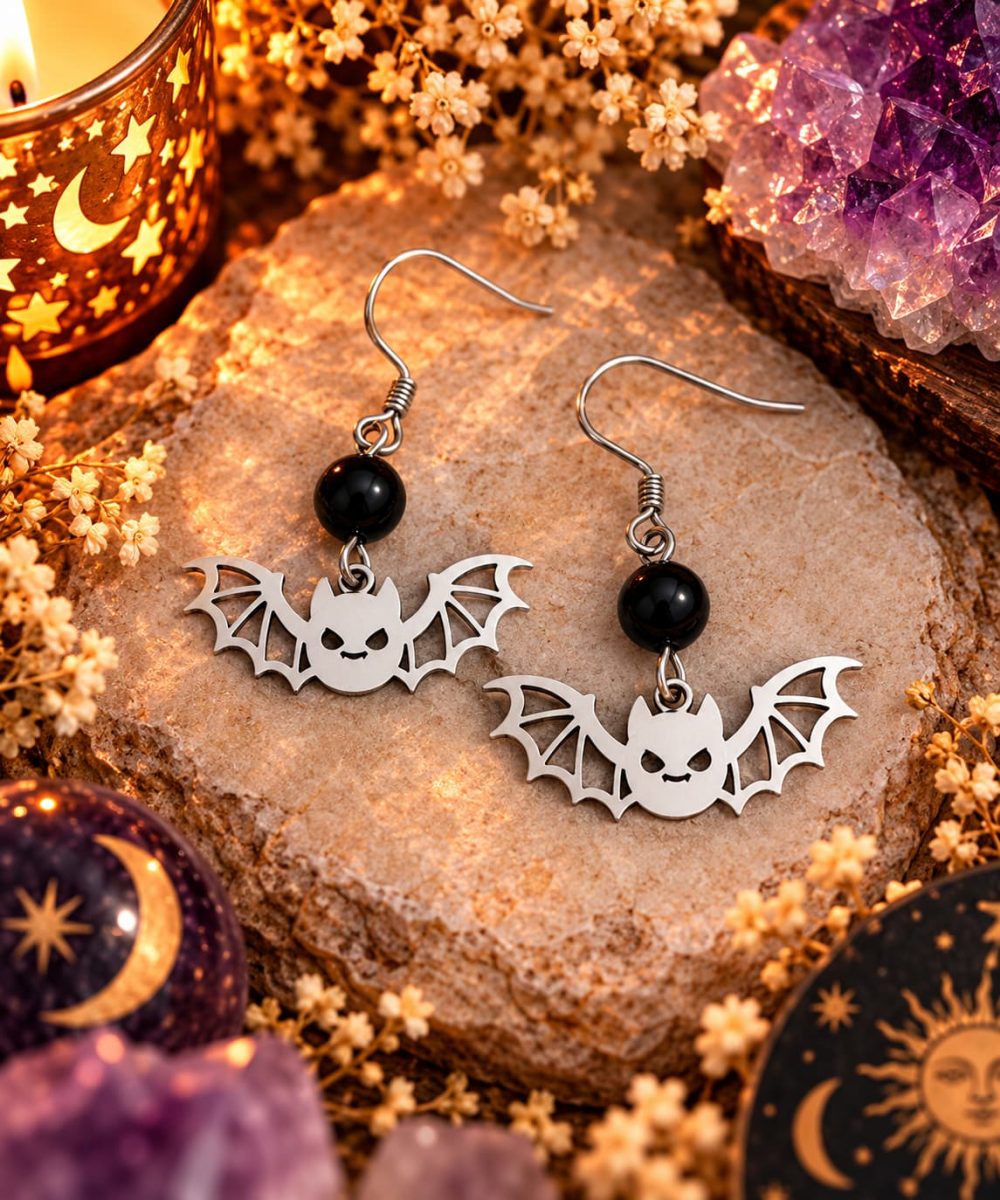 Boucles d’oreilles chauves-souris mystiques Boucles d’oreilles mystiques en pierres naturelles – Collection 1 Bijoux de Sorcière