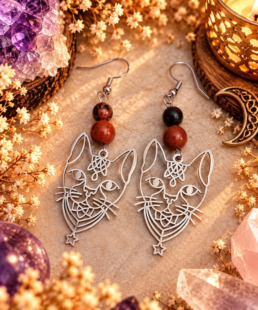 Boucles d’oreilles félines mystiques Boucles d’oreilles mystiques en pierres naturelles – Collection 2 Bijoux de Sorcière