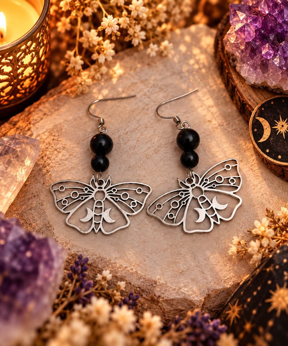 Boucles d’oreilles mystiques au clair de lune (1) Boucles d’oreilles mystiques en pierres naturelles – Collection 2 Bijoux de Sorcière