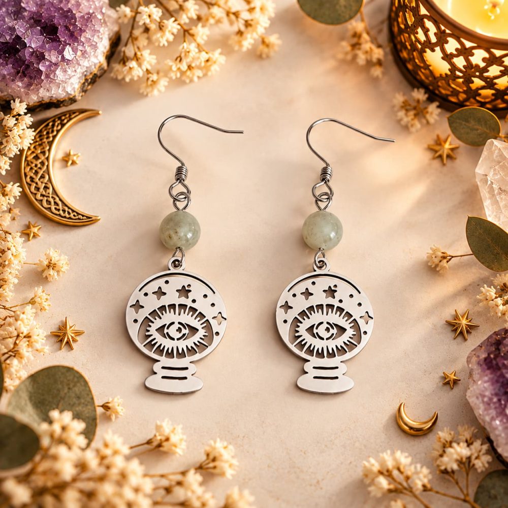 Boucles d’oreilles mystiques en argent et labradorite Boucles d’oreilles mystiques en pierres naturelles – Collection 1 Bijoux de Sorcière