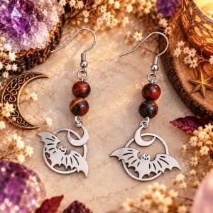 Boucles d’oreilles mystiques en pierre et chauve-souris