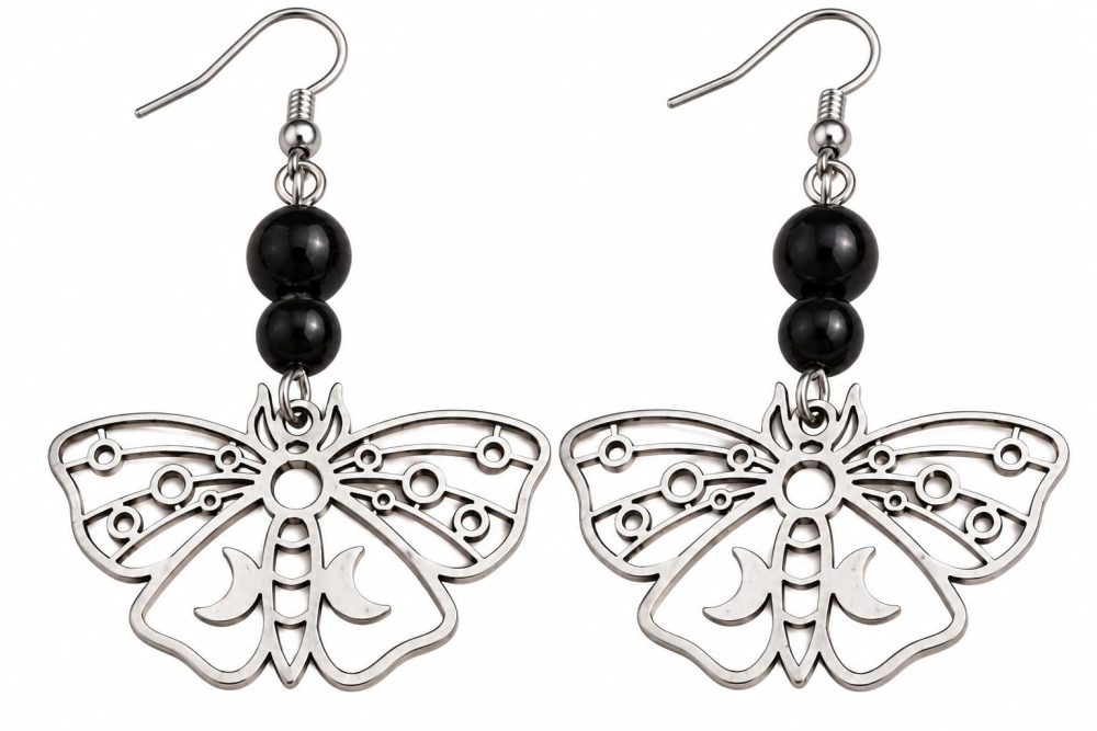 Boucles d’oreilles papillon en métal argenté Boucles d’oreilles mystiques en pierres naturelles – Collection 2 Bijoux de Sorcière