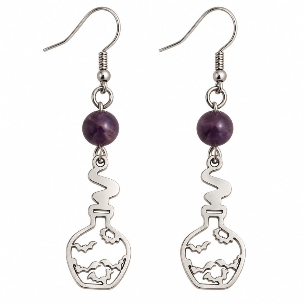 Boucles d’oreilles potion gothique violette Boucles d’oreilles mystiques en pierres naturelles – Collection 1 Bijoux de Sorcière