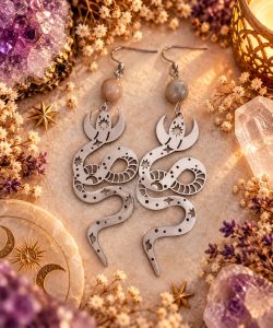 Boucles d’oreilles serpents mystiques et cristaux