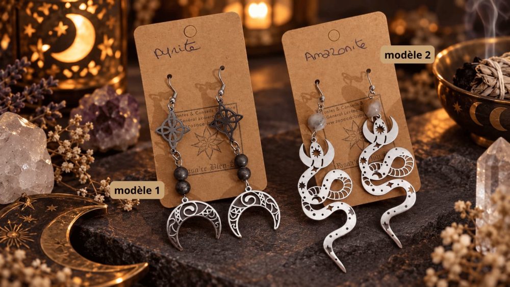 boucles d oreilles grande tailles Boucles d’oreilles mystiques en pierres naturelles – Collection 3 Bijoux de Sorcière - grand format