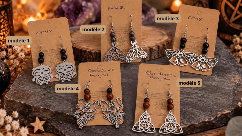 boucles d oreilles tailles moyennes Boucles d’oreilles mystiques en pierres naturelles – Collection 2 Bijoux de Sorcière